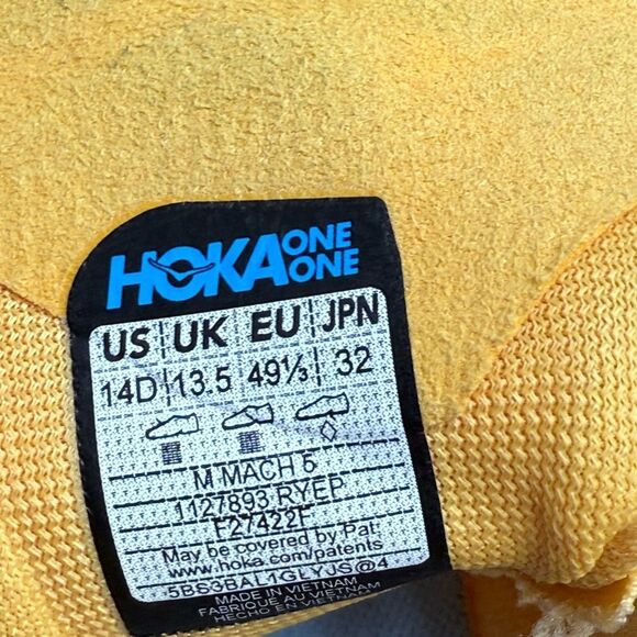 HOKA ONE ONE MACH 5 RADIANT YELLOW / EVENING PROMISE RUNNING SHOES - MEN'S 14 - Picture 7 of 8